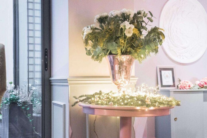 Flower arrangement in the lobby of La Maison Favart