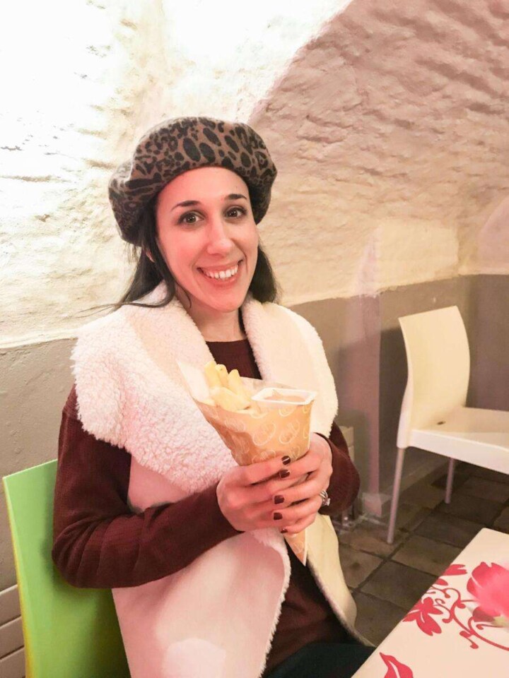 Tasting frites at the Frietmuseum