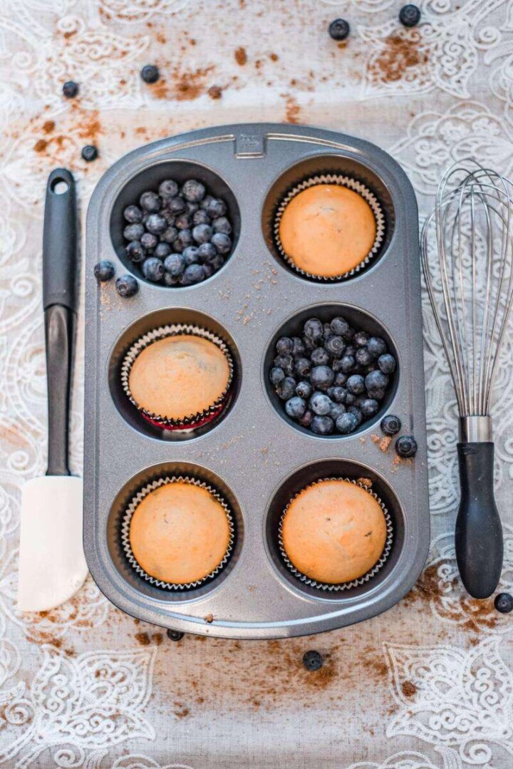 fresh blueberry muffins in pan