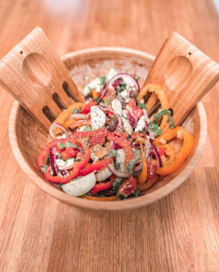 traditional Greek salad in salad bowl