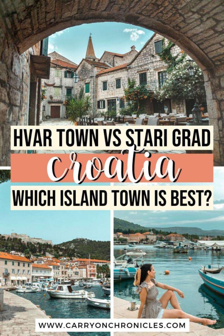 Are you dreaming of visiting Hvar island, Croatia but debating whether to spend more time in Hvar Town or Stari Grad? While these two towns are equally gorgeous, each has its own unique vibe. Fortunately, this guide breaks down everything you need to know about these two popular Hvar towns so that you can build the perfect Hvar itinerary. Discover everything from the key differences, to the top activities, to the best modes of transportation. #starigradhvaroldtown #starigradhvar #hvartowncroatia